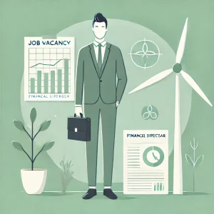 DALL·E 2025-02-10 16.32.38 - A simple, clean illustration for a job vacancy of a financial director at a wind energy cooperative. The image features a professional-looking person