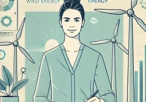 DALL·E 2025-02-10 16.40.31 - A simple, clean illustration for a job vacancy of an operational director at a wind energy cooperative. The image features a professional-looking woma